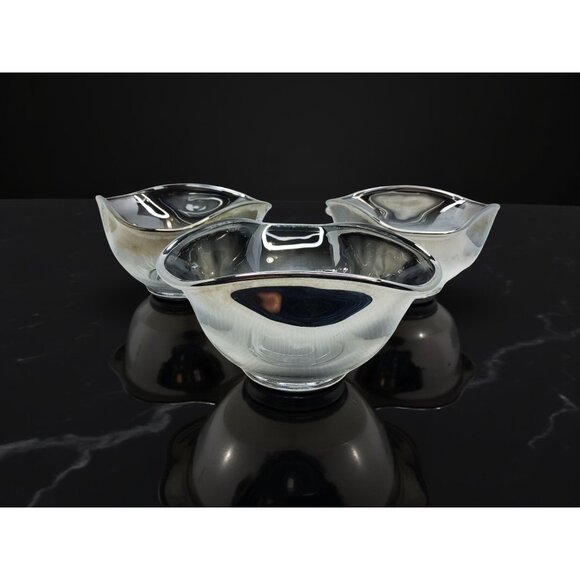 vintage 1960s elegant set of 3 dorothy thorpe style silver fade glass bowls - Picture 4 of 7